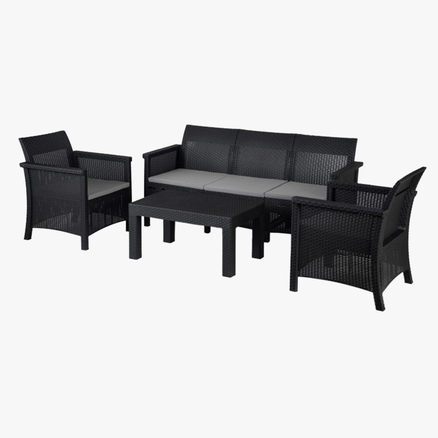 SAVIO Ensemble de mobilier de jardin 5 places avec table noir