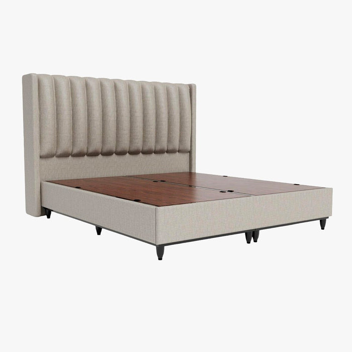SAYA Lit coffre en tissu beige 140x190 cm