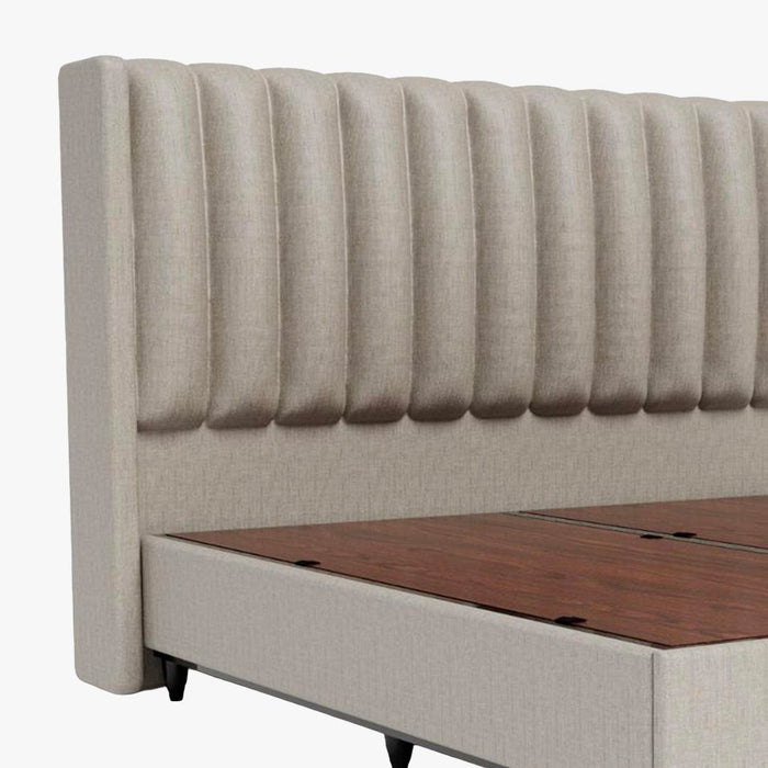 SAYA Lit coffre en tissu beige 140x190 cm