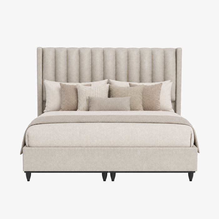 SAYA Lit coffre en tissu beige 140x190 cm