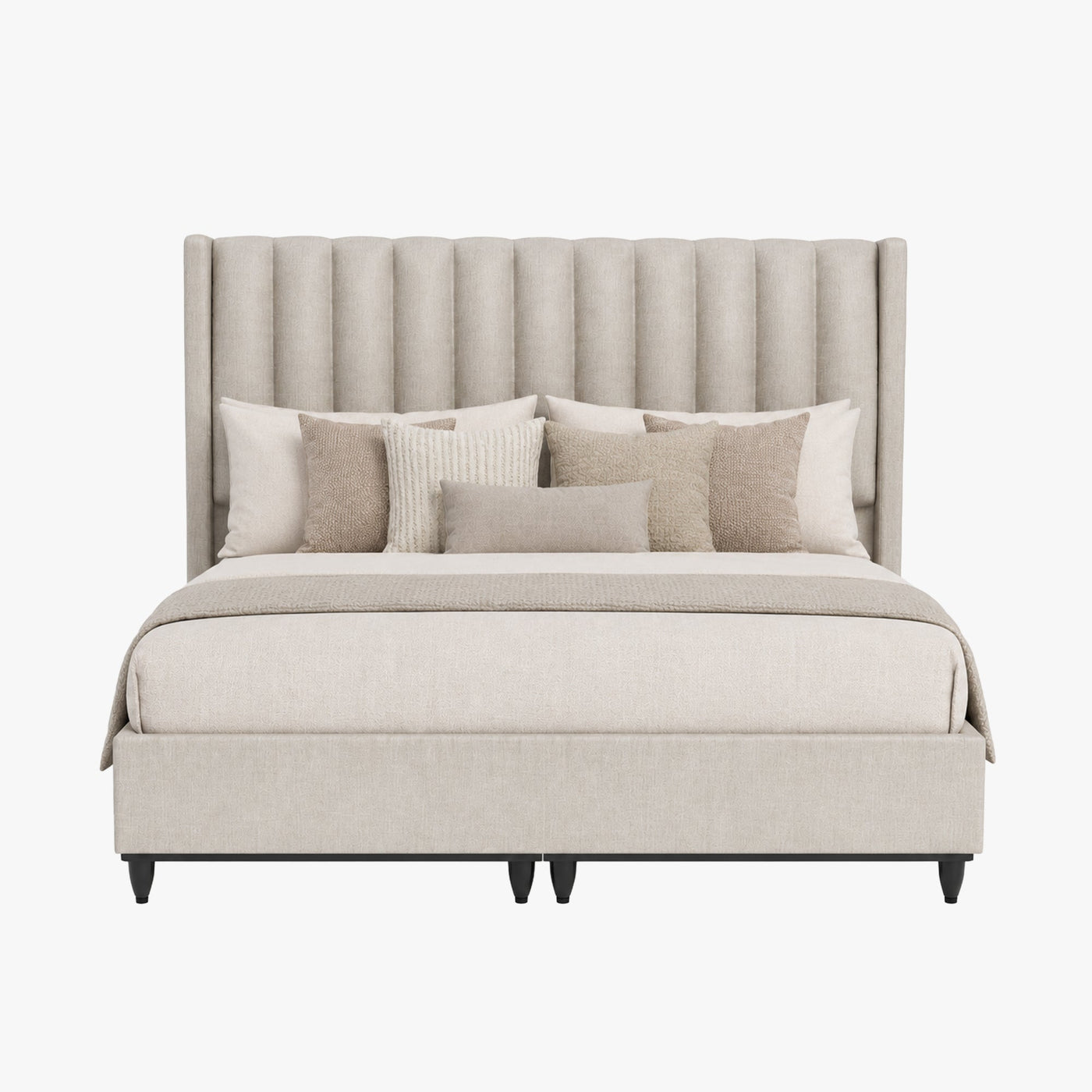SAYA Lit coffre en tissu beige 180x200 cm - Lits - Mobilier Deco