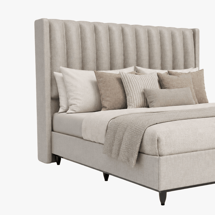 SAYA Lit coffre en tissu beige 180x200 cm