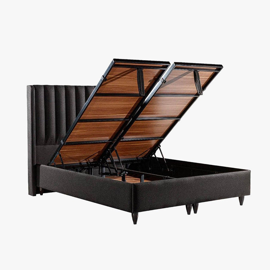 SAYA Lit coffre en tissu noir 140x190 cm — aperçu vidéo