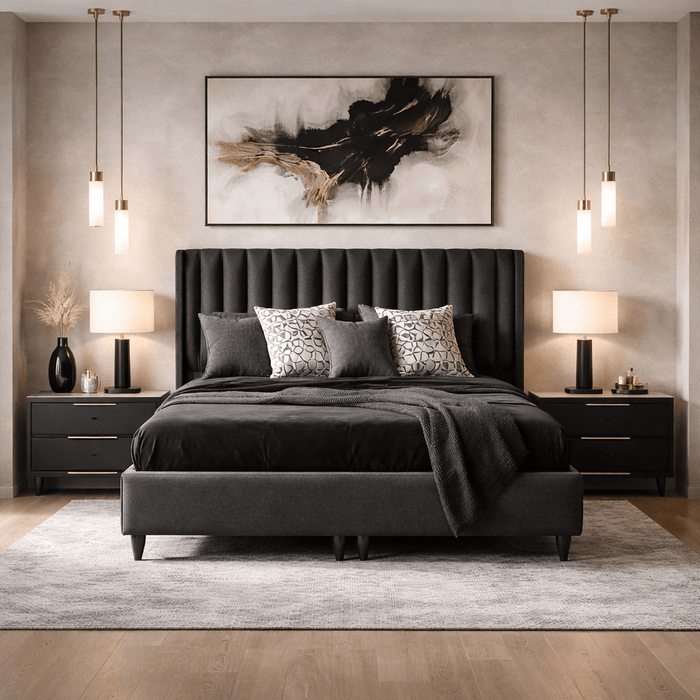 SAYA Lit coffre en tissu noir 140x190 cm