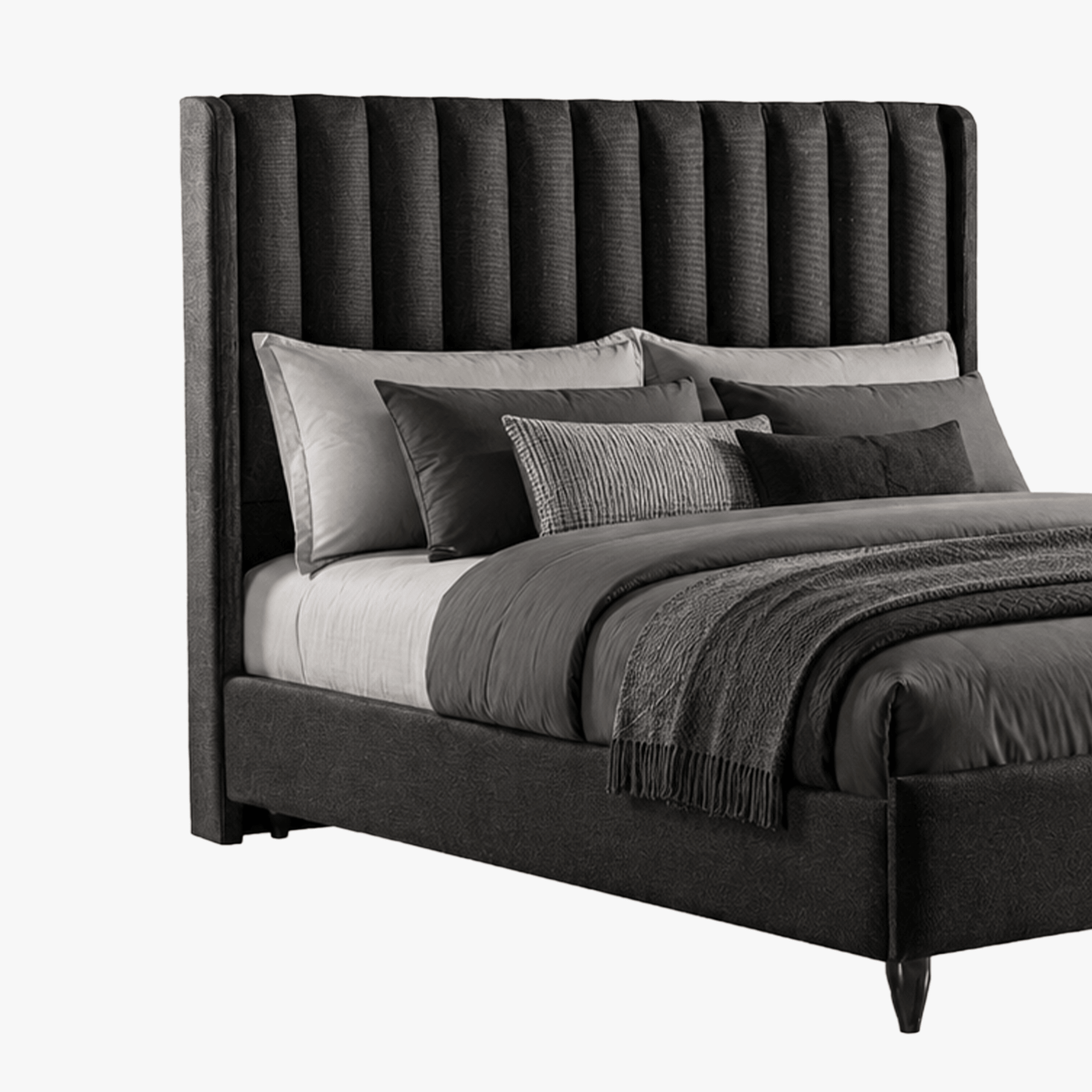 SAYA Lit coffre en tissu noir 140x190 cm - Lits - Mobilier Deco