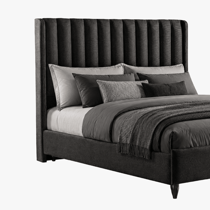 SAYA Lit coffre en tissu noir 140x190 cm