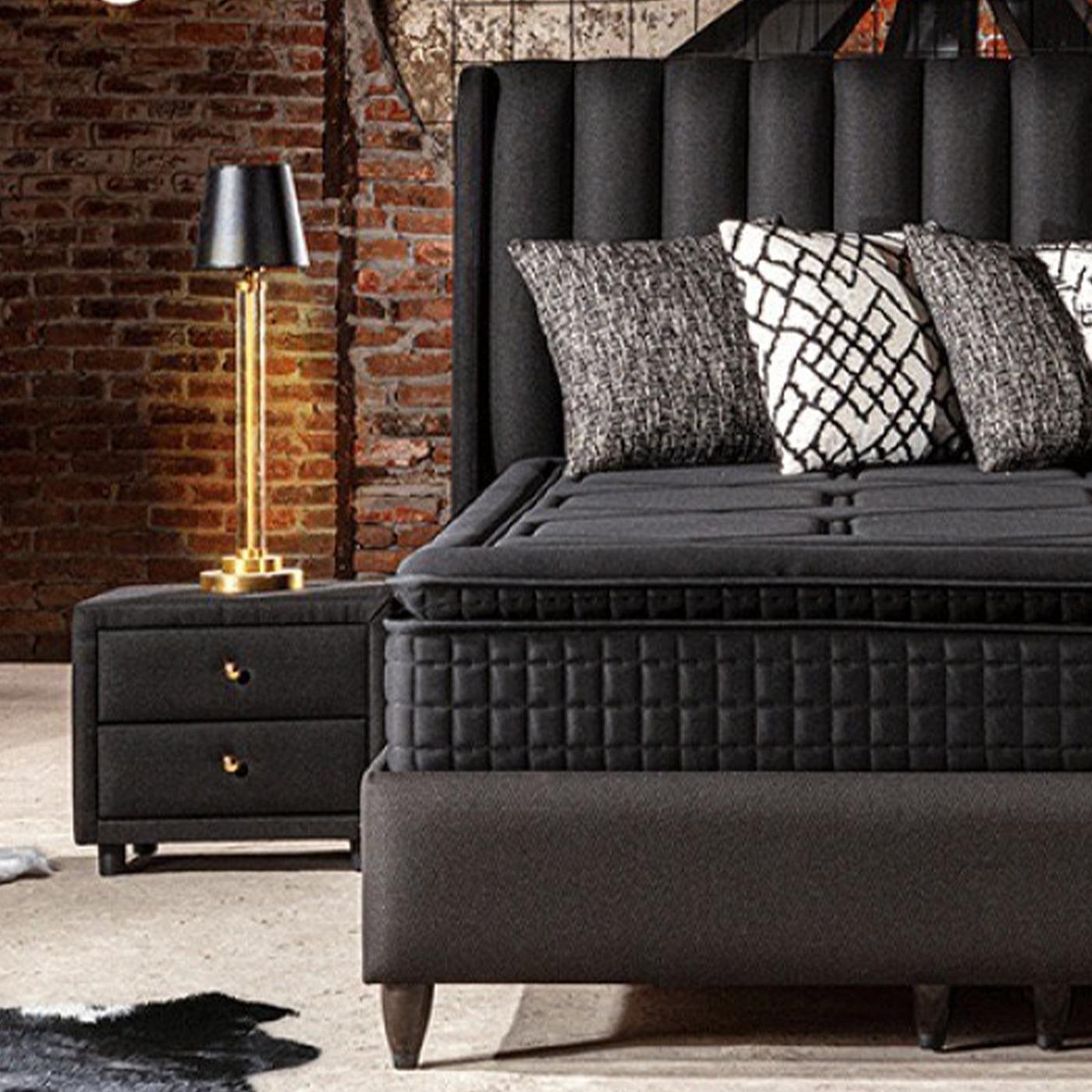 SAYA Lit coffre en tissu noir 140x190 cm