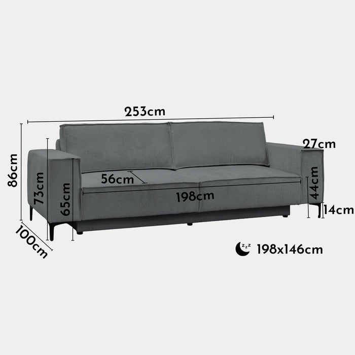 SAYLA Canapé 3 places convertible en tissu gris foncé
