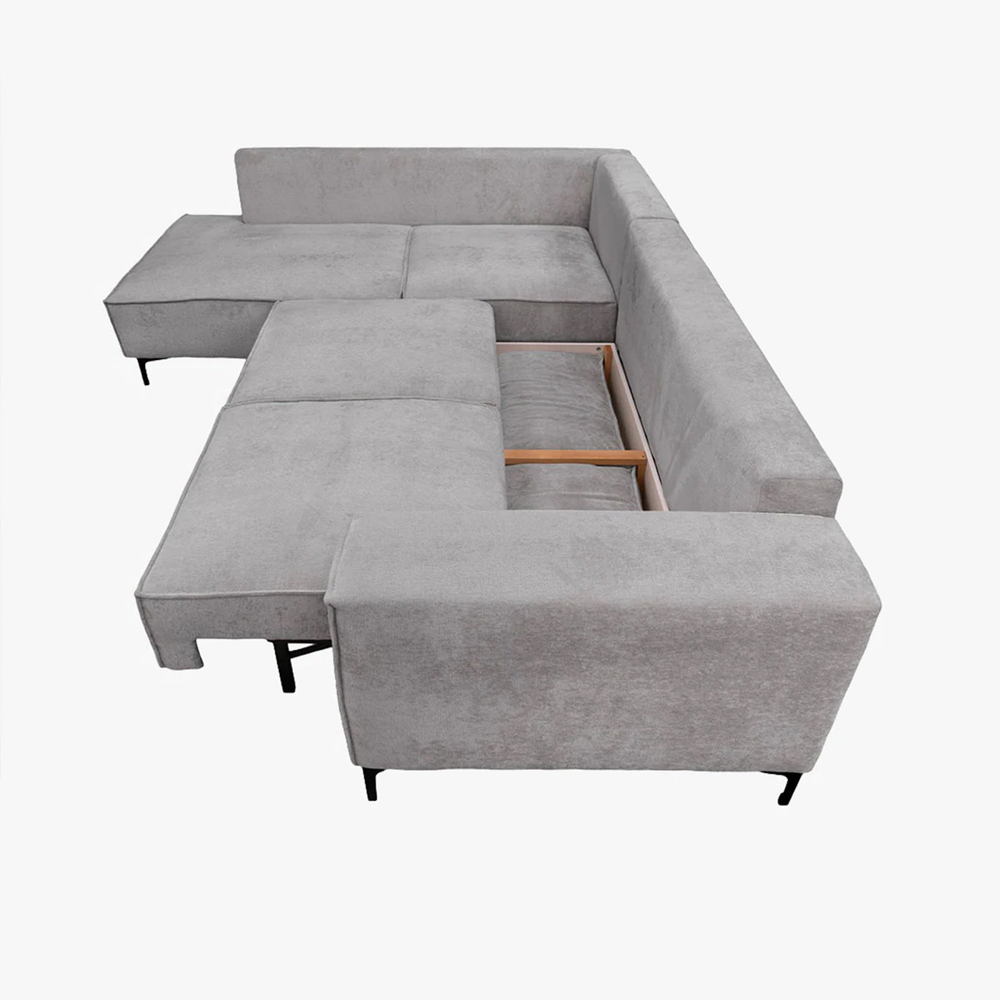 SAYLA Canapé d'angle convertible en tissu gris clair - Angle gauche - Canapé d'angle convertible - Mobilier Deco