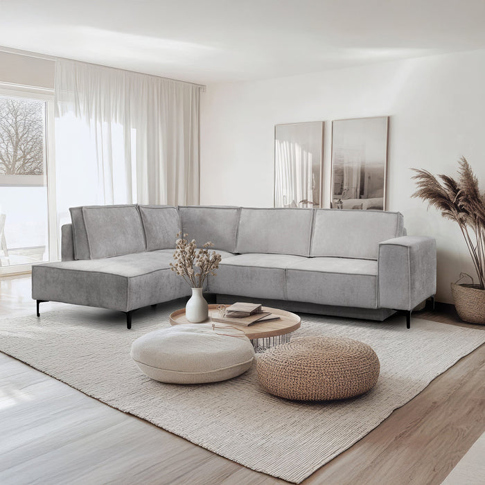 SAYLA Canapé d'angle convertible en tissu gris clair - Angle gauche
