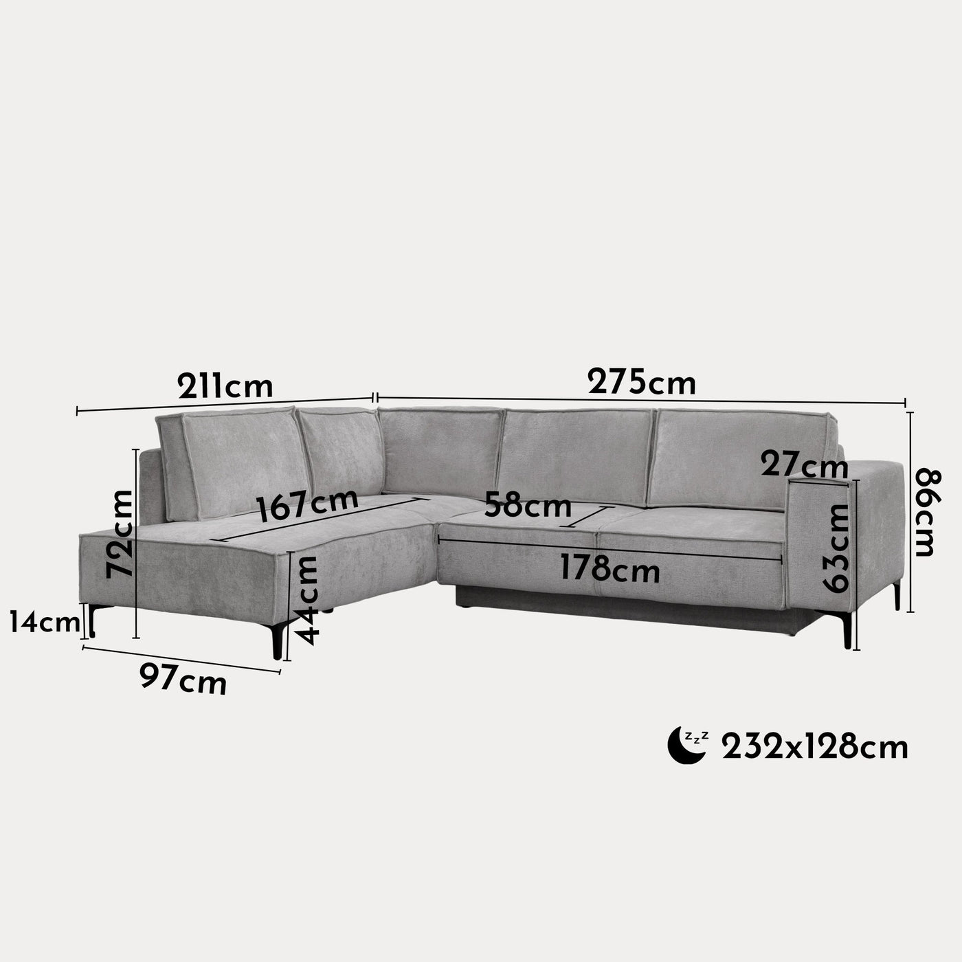 SAYLA Canapé d'angle convertible en tissu gris clair - Angle gauche - Canapé d'angle convertible - Mobilier Deco