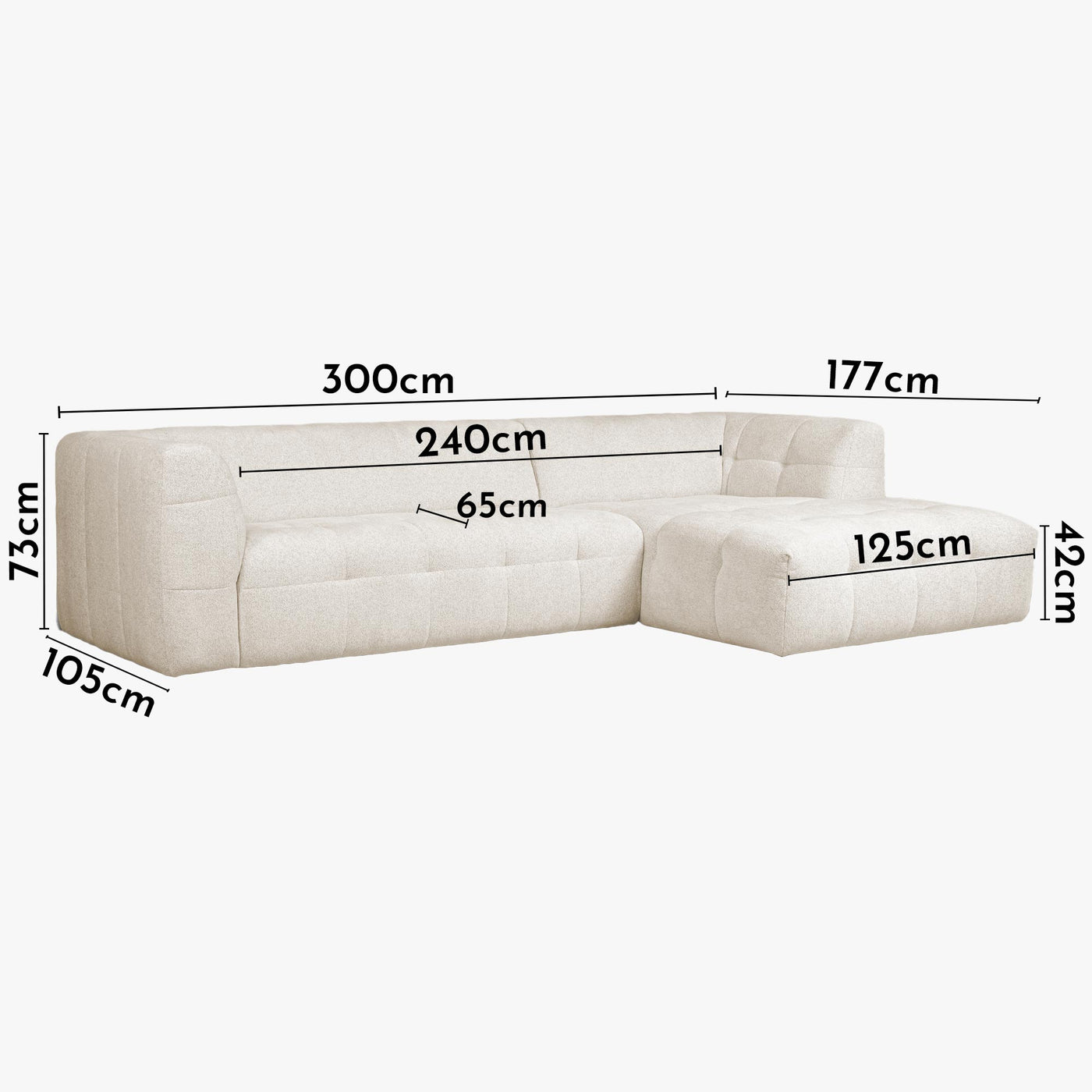 DEYNA Canapé d’angle en tissu capitonné beige - Angle droit