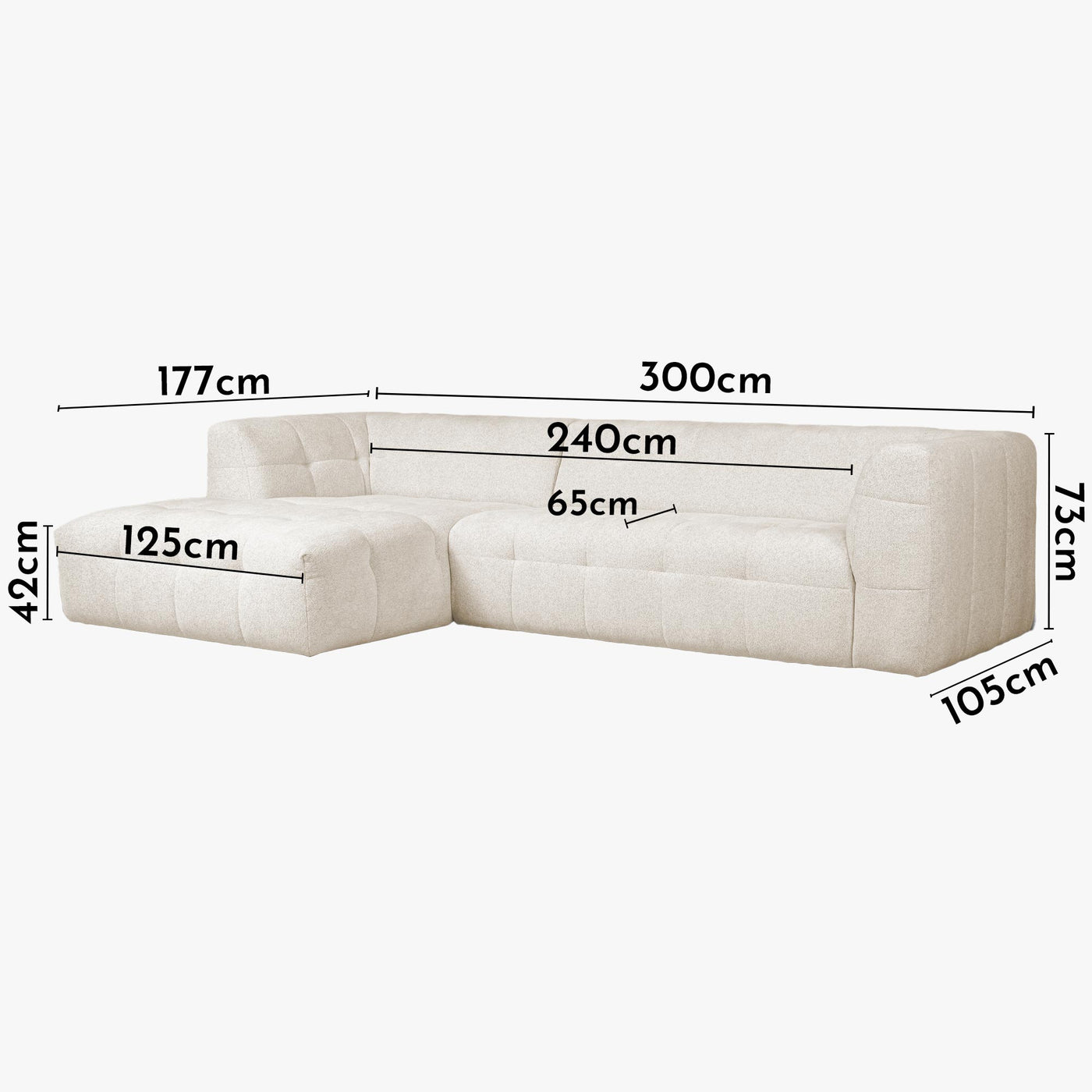 DEYNA Canapé d’angle en tissu capitonné beige - Angle gauche