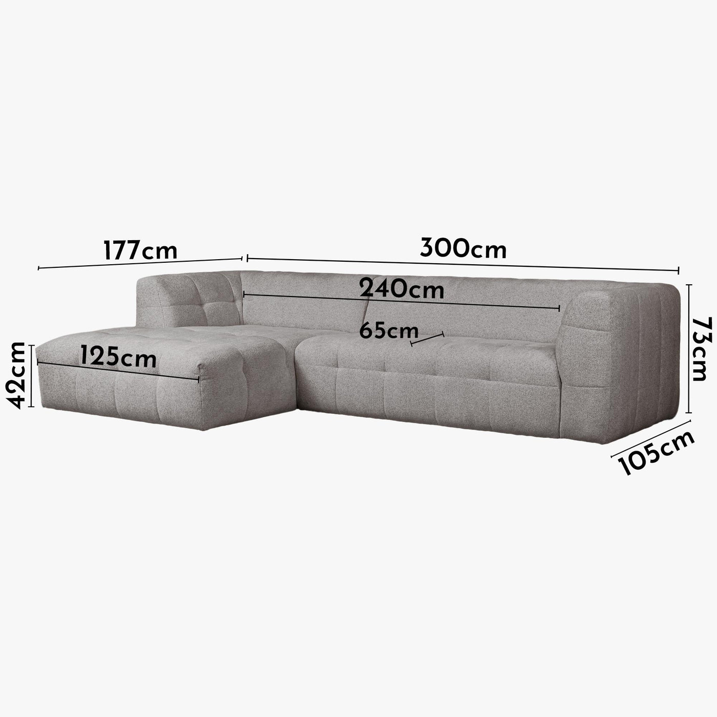 DEYNA Canapé d’angle en tissu capitonné gris foncé - Angle gauche