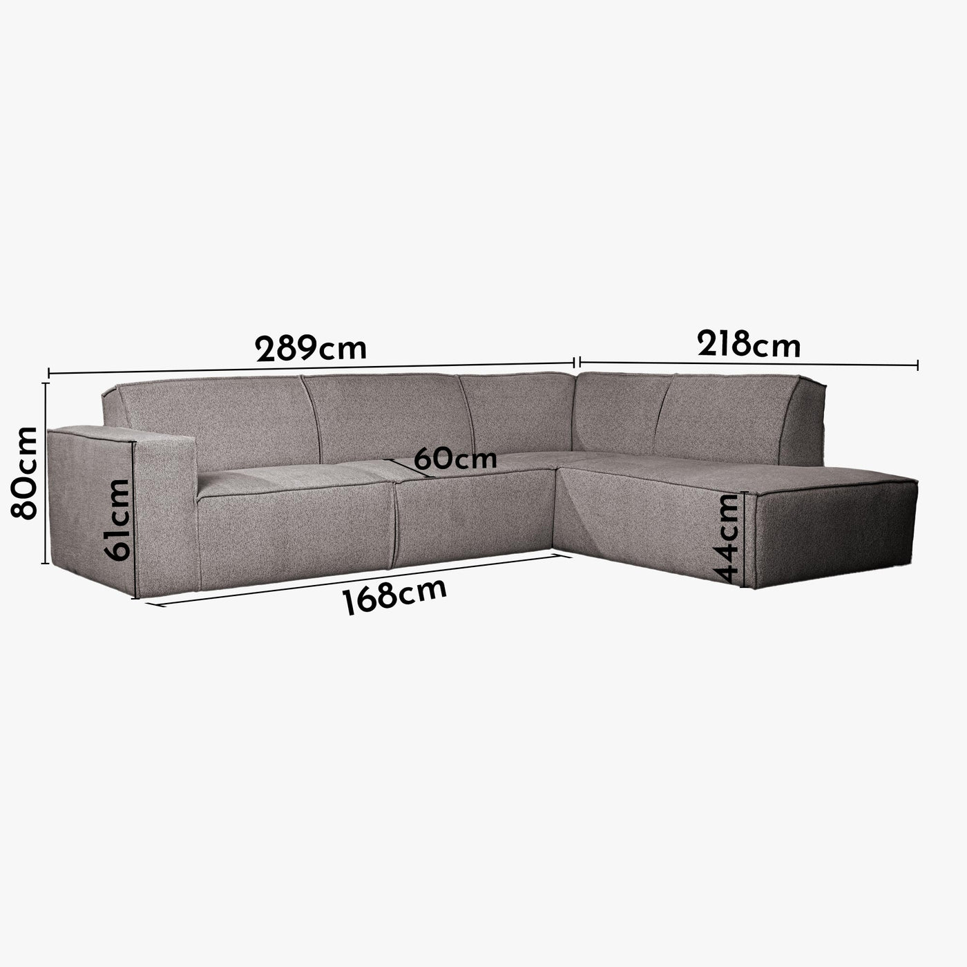 ELIA Canapé d'angle en tissu gris- Angle droit