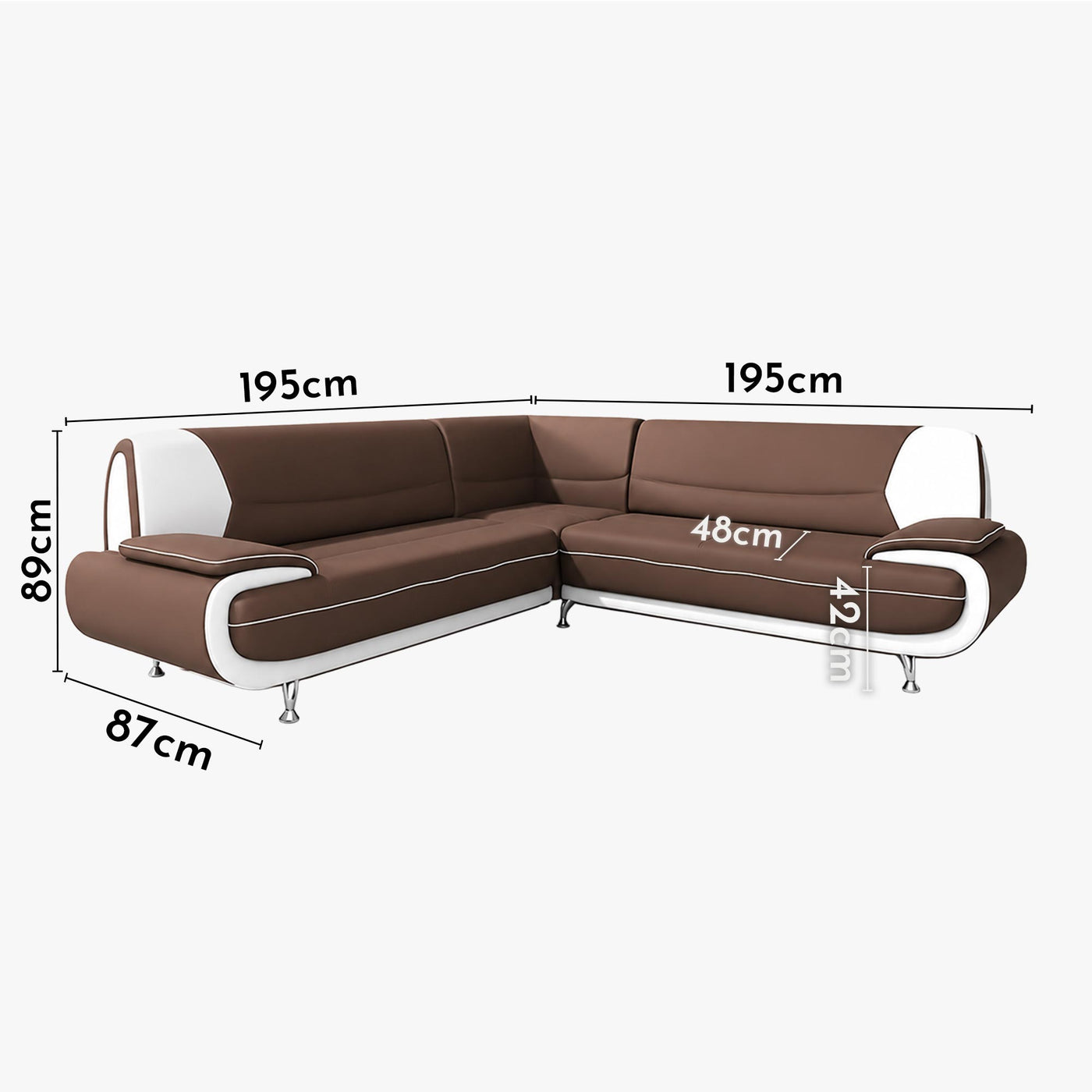 MUZA Canapé d'angle design en simili cuir marron et blanc