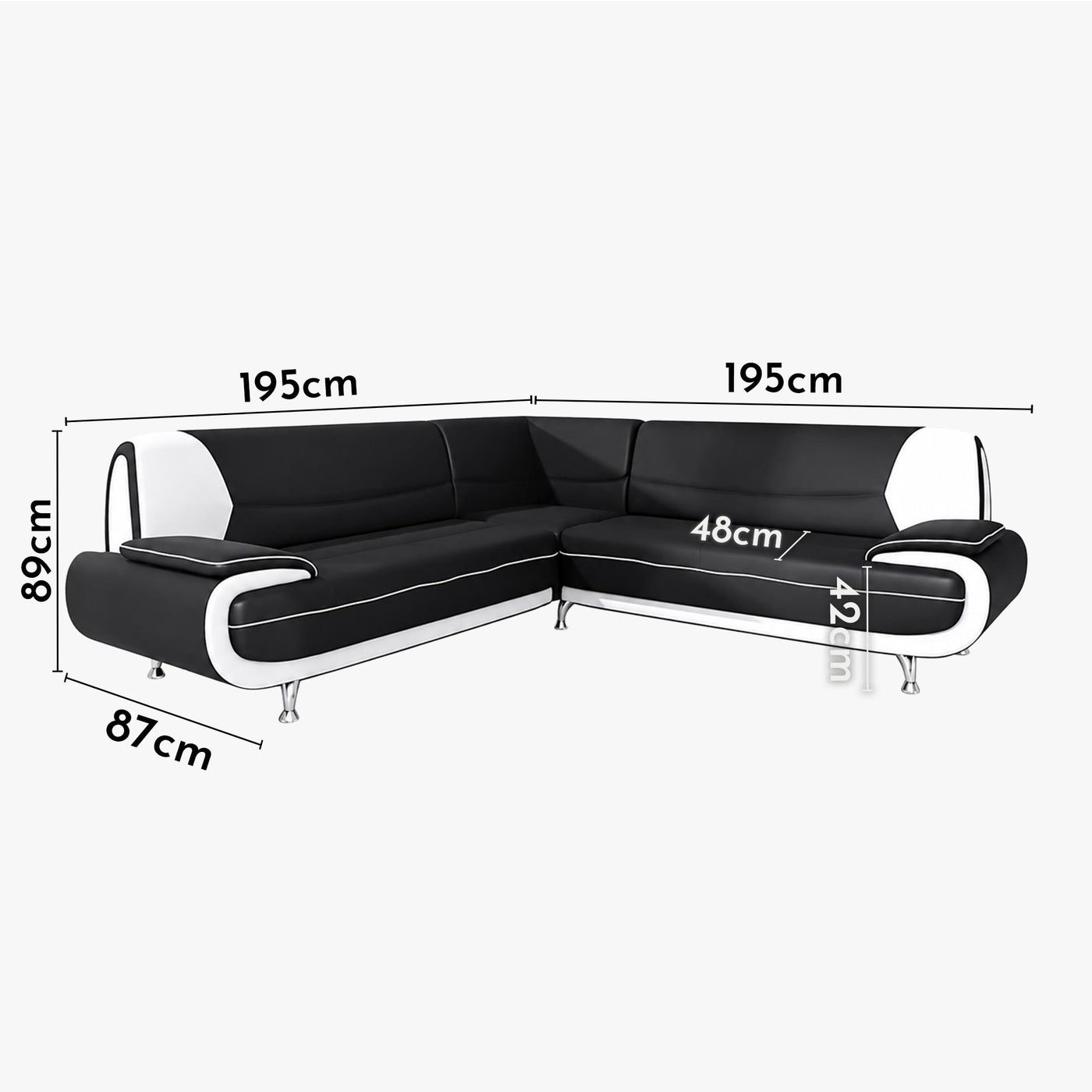 MUZA Canapé d'angle design en simili cuir noir et blanc