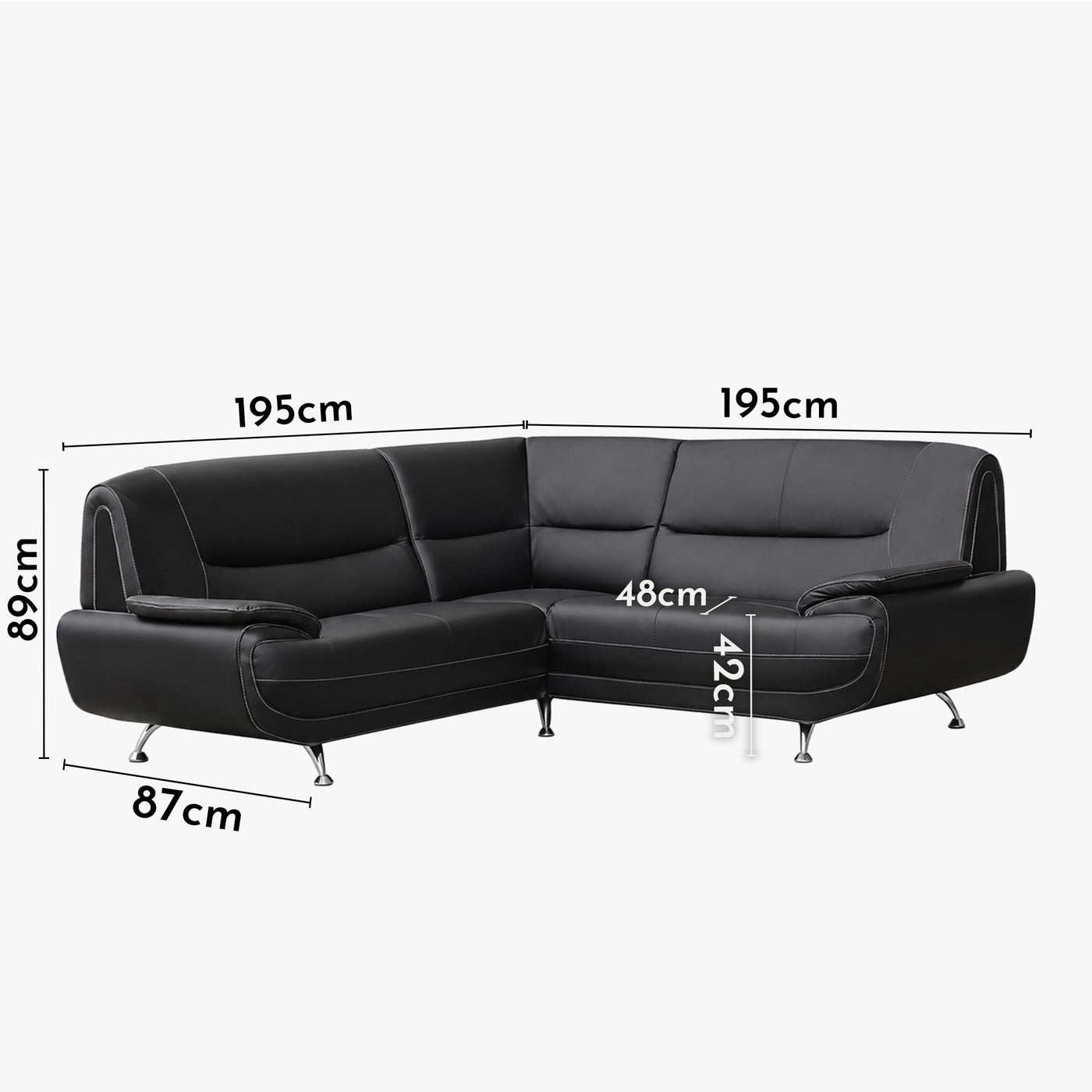 MUZA Canapé d'angle design en simili cuir noir
