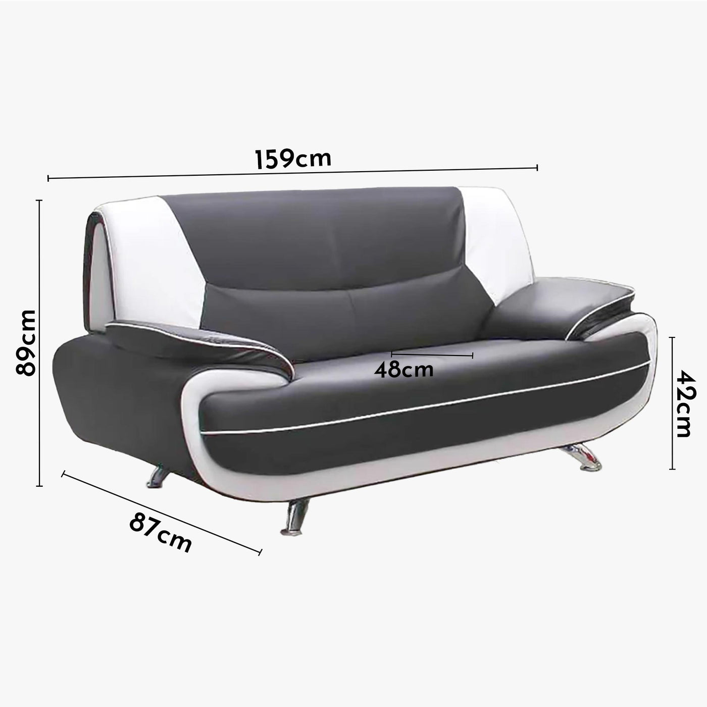 MUZA Canapé design 2 places en simili cuir gris et blanc