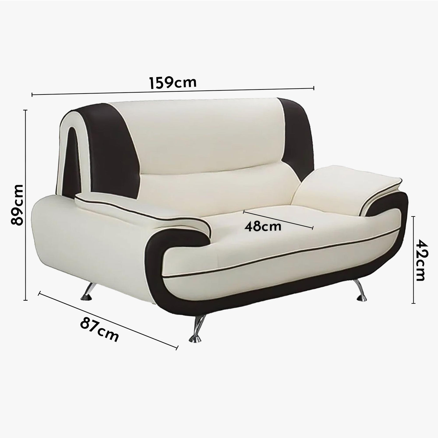 MUZA Canapé design 2 places en simili cuir blanc et noir