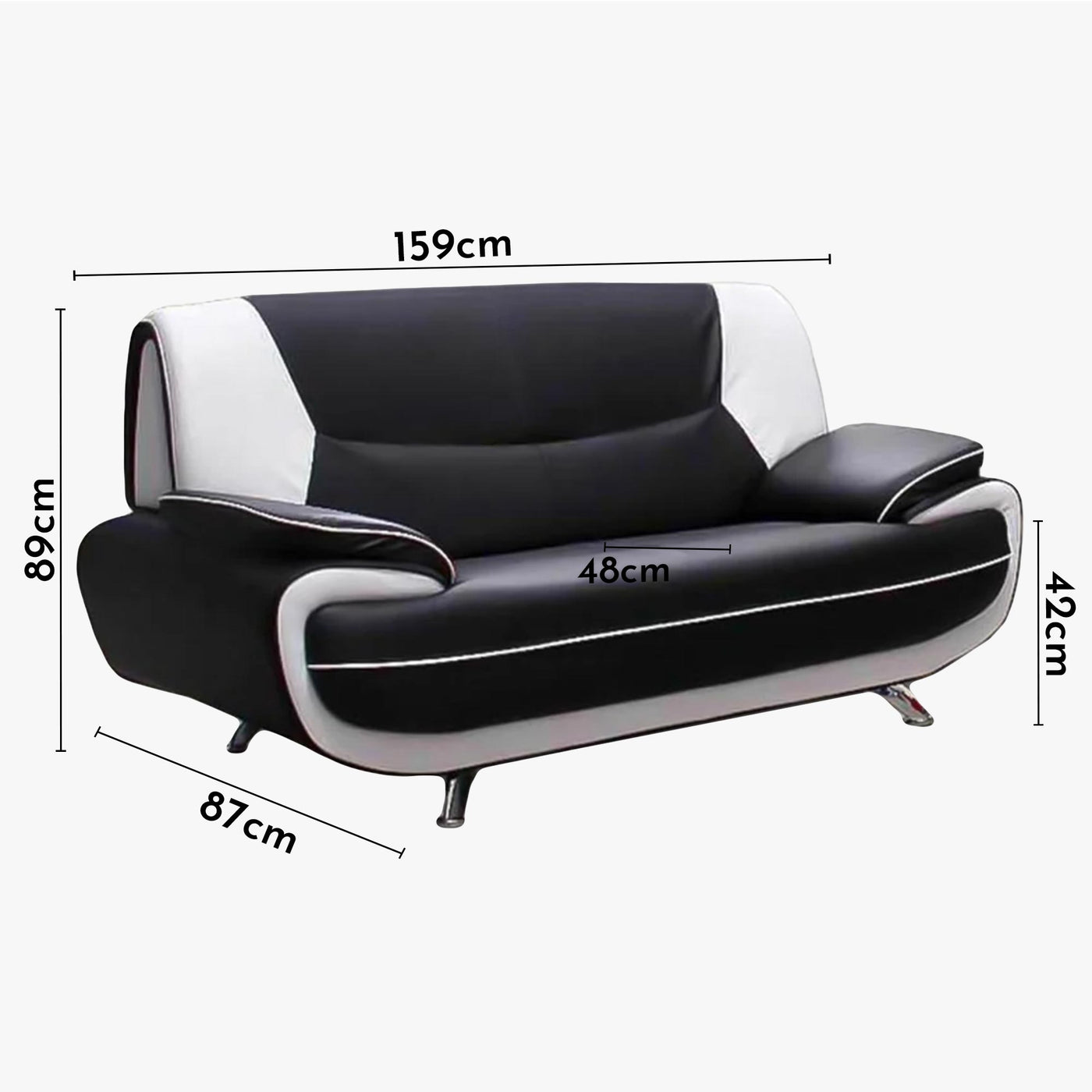 MUZA Canapé design 2 places en simili cuir noir et blanc