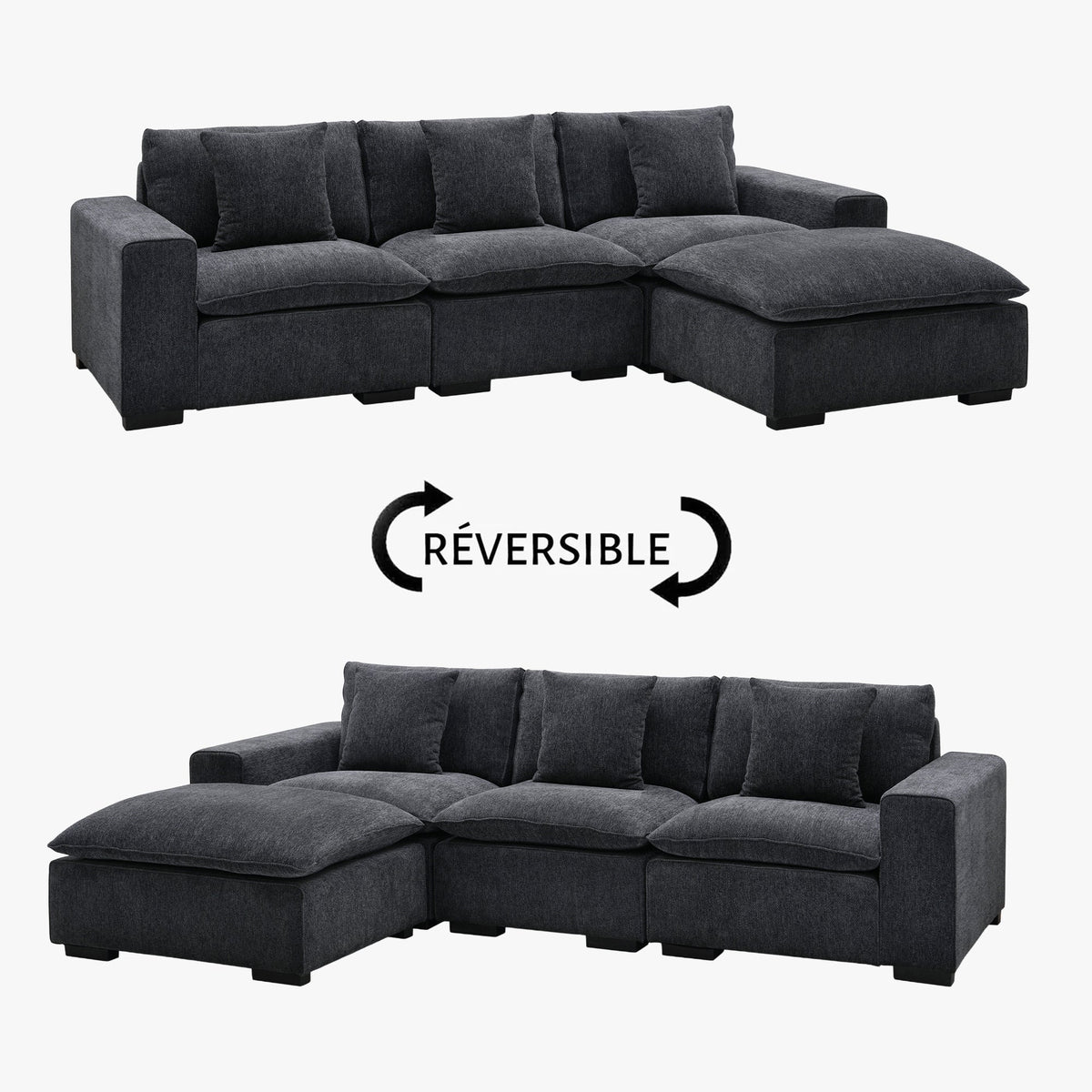 SELENIA Canapé d'angle modulable et réversible en tissu gris foncé - Canapés d'angle - Mobilier Deco