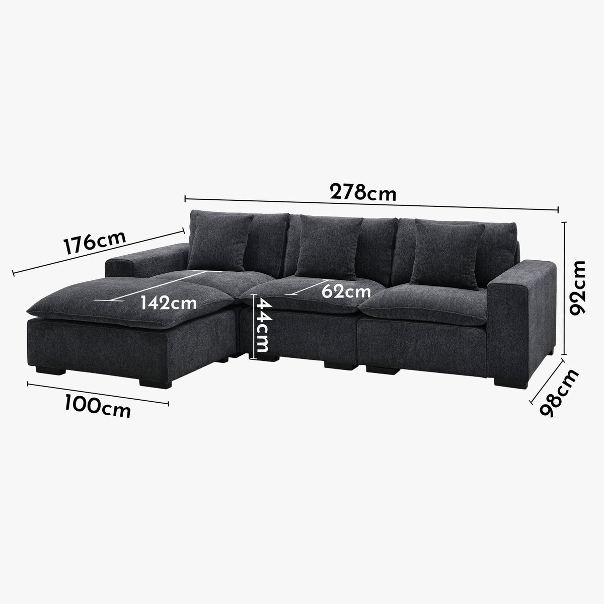 SELENIA Canapé d'angle modulable et réversible en tissu gris foncé - Canapés d'angle - Mobilier Deco