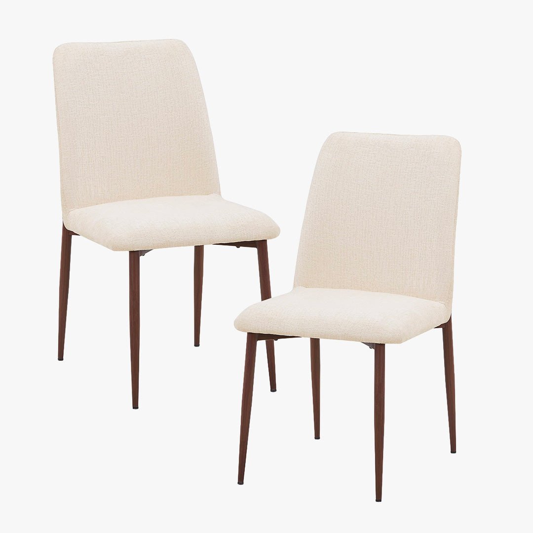 SELIA Lot de 2 chaises en tissu beige pieds couleur bois foncé - Chaise de repas - Mobilier Deco