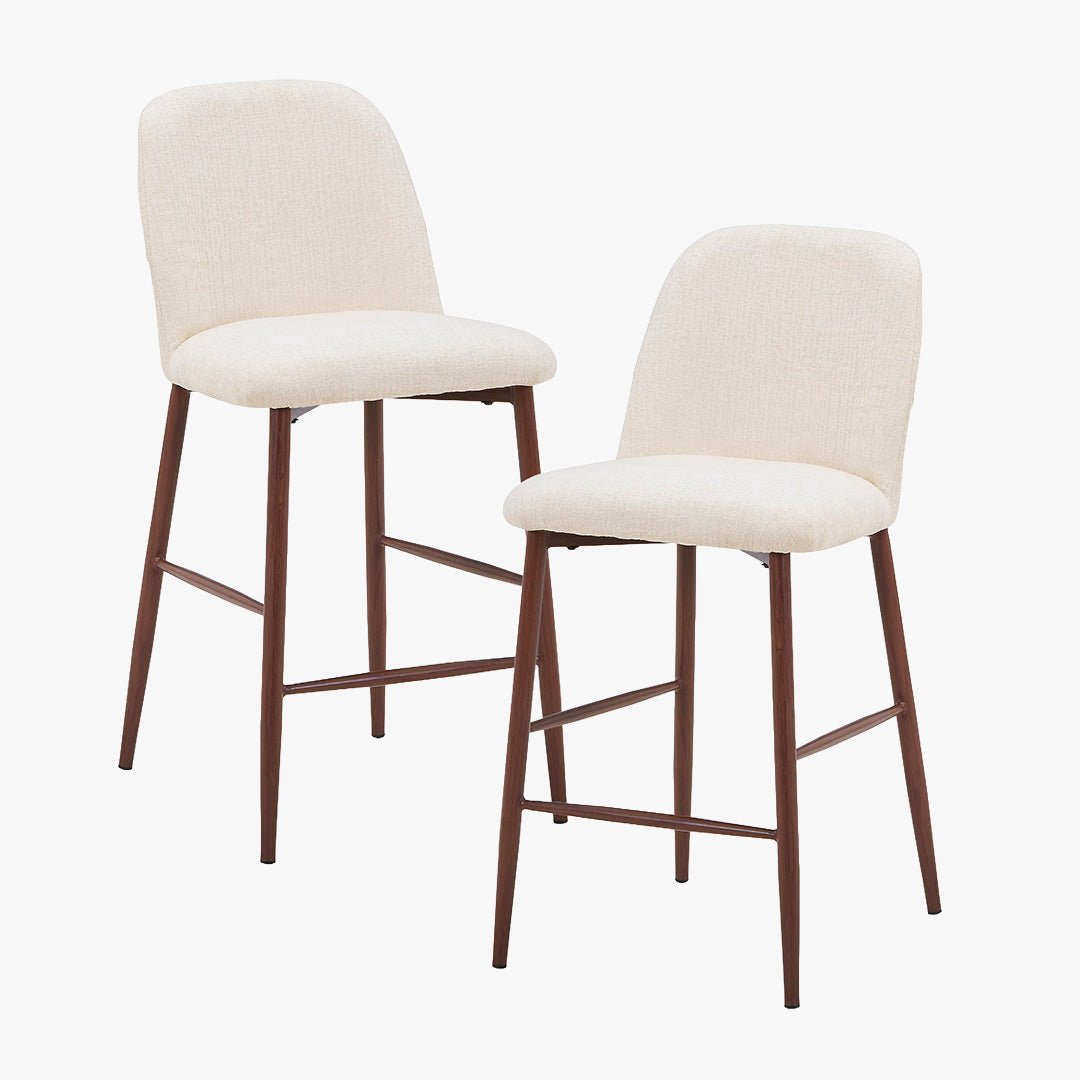 SELIA Lot de 2 tabourets en tissu beige pieds couleur bois foncé - Tabourets - Mobilier Deco