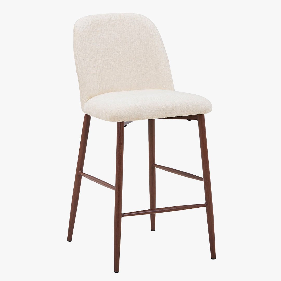 SELIA Lot de 2 tabourets en tissu beige pieds couleur bois foncé - Tabourets - Mobilier Deco