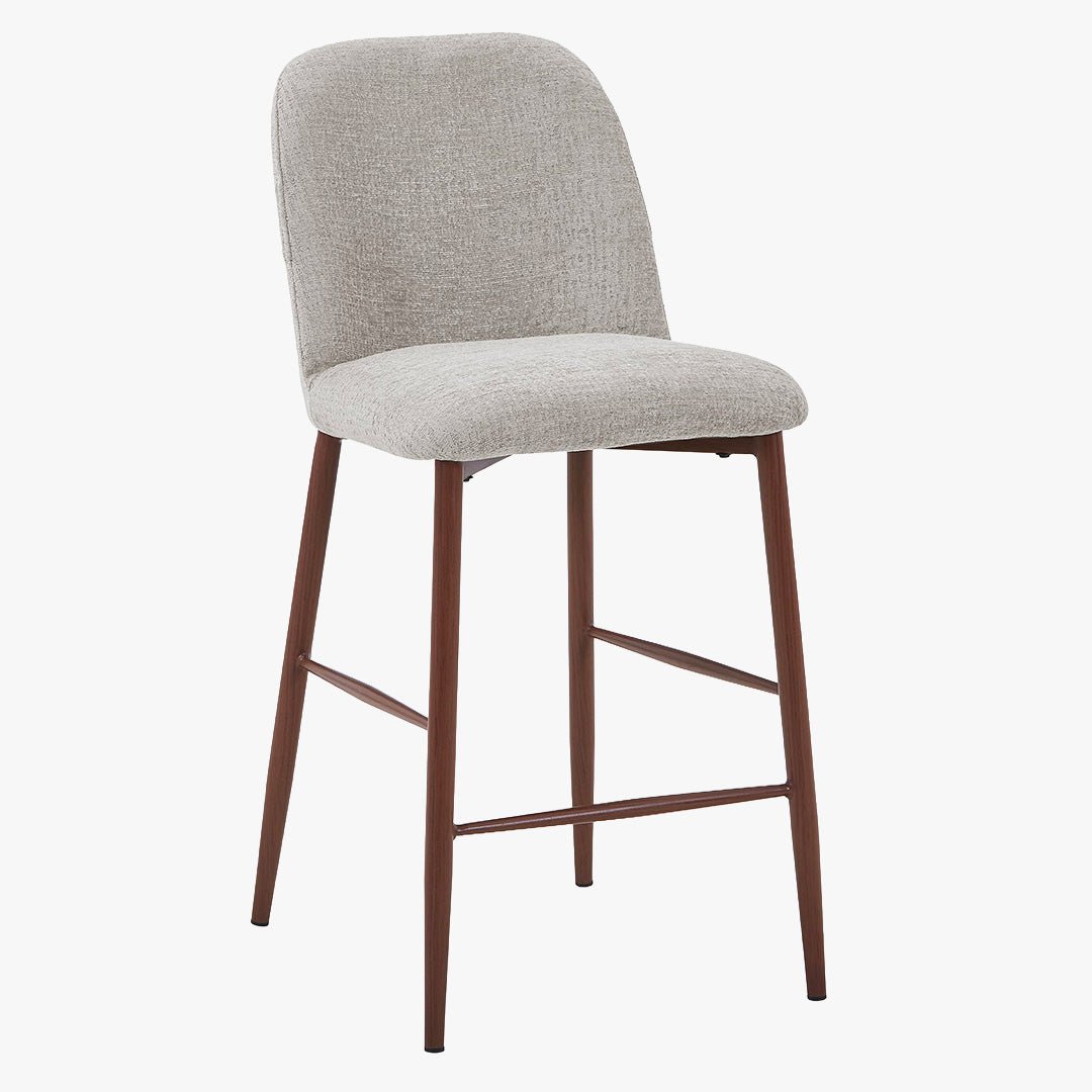 SELIA Lot de 2 tabourets en tissu taupe clair pieds couleur bois foncé - Tabourets - Mobilier Deco