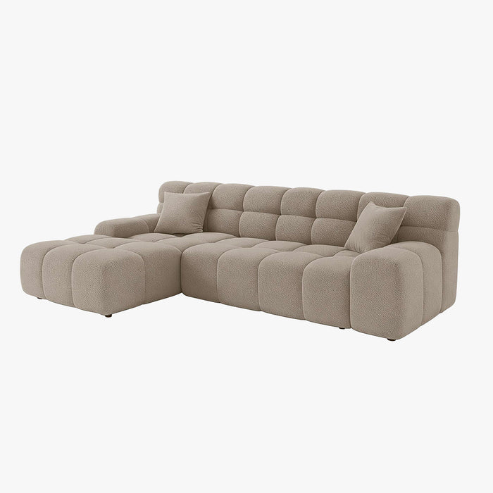 SERENA Canapé d'angle tissu bouclette beige foncé - Angle gauche
