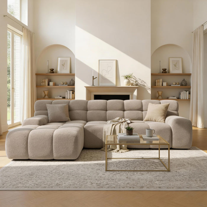 SERENA Canapé d'angle tissu bouclette beige foncé - Angle gauche