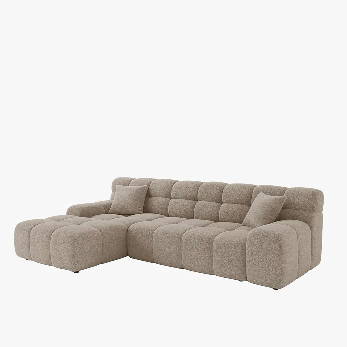 SERENA Canapé d'angle tissu bouclette beige foncé - Angle gauche - Canapés d'angle - Mobilier Deco