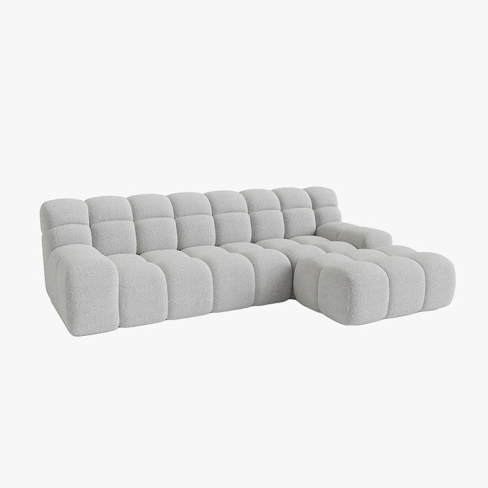 SERENA Canapé d'angle tissu bouclette gris clair - Angle droit