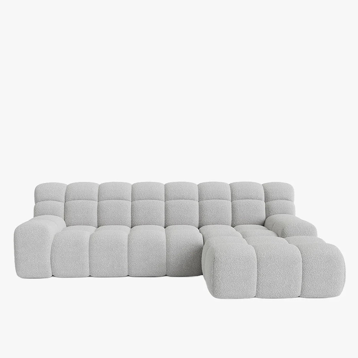SERENA Canapé d'angle tissu bouclette gris clair - Angle droit - Canapés d'angle - Mobilier Deco