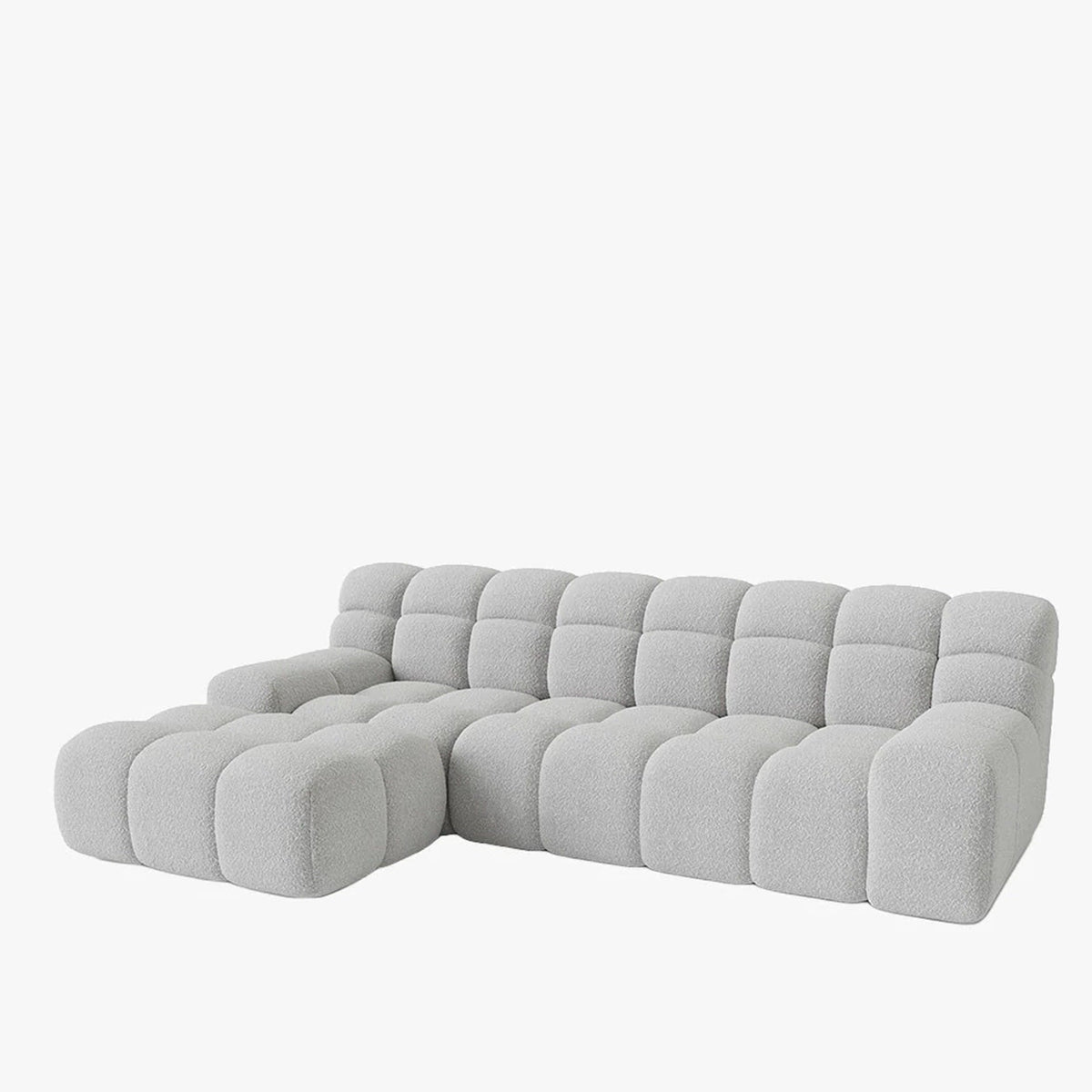 SERENA Canapé d'angle tissu bouclette gris clair - Angle gauche - Canapés d'angle - Mobilier Deco