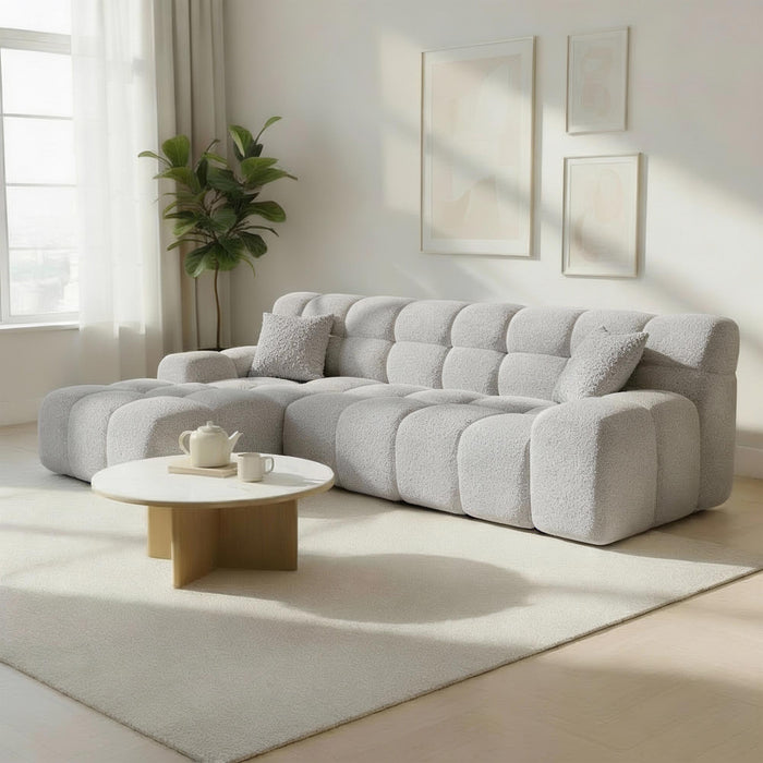 SERENA Canapé d'angle tissu bouclette gris clair - Angle gauche