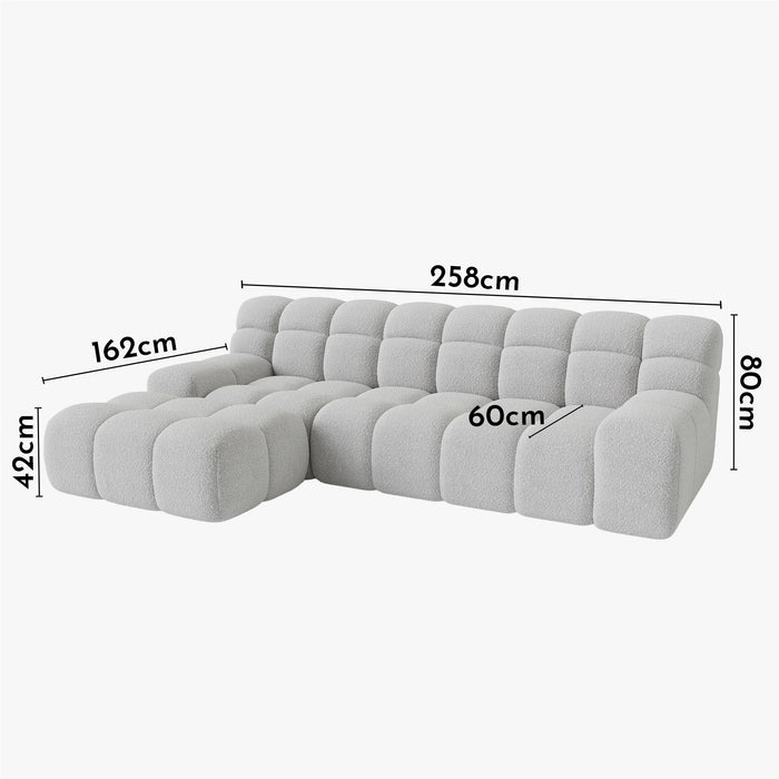 SERENA Canapé d'angle tissu bouclette gris clair - Angle gauche