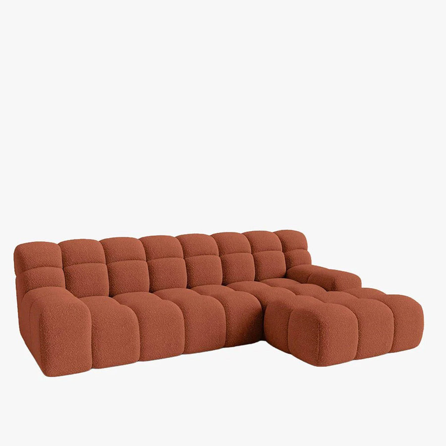 SERENA Canapé d'angle tissu bouclette orange - Angle droit — aperçu vidéo