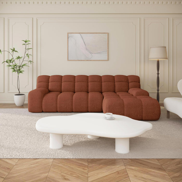 SERENA Canapé d'angle tissu bouclette orange - Angle droit