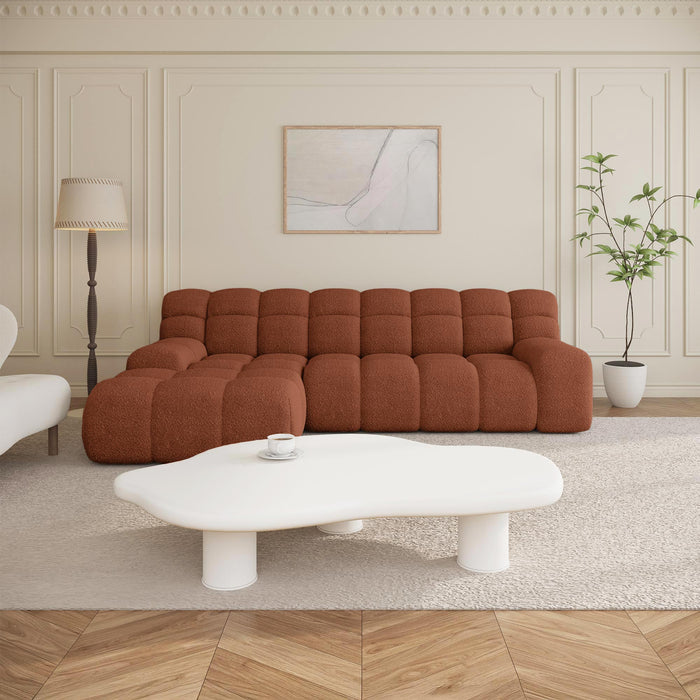 SERENA Canapé d'angle tissu bouclette orange - Angle gauche