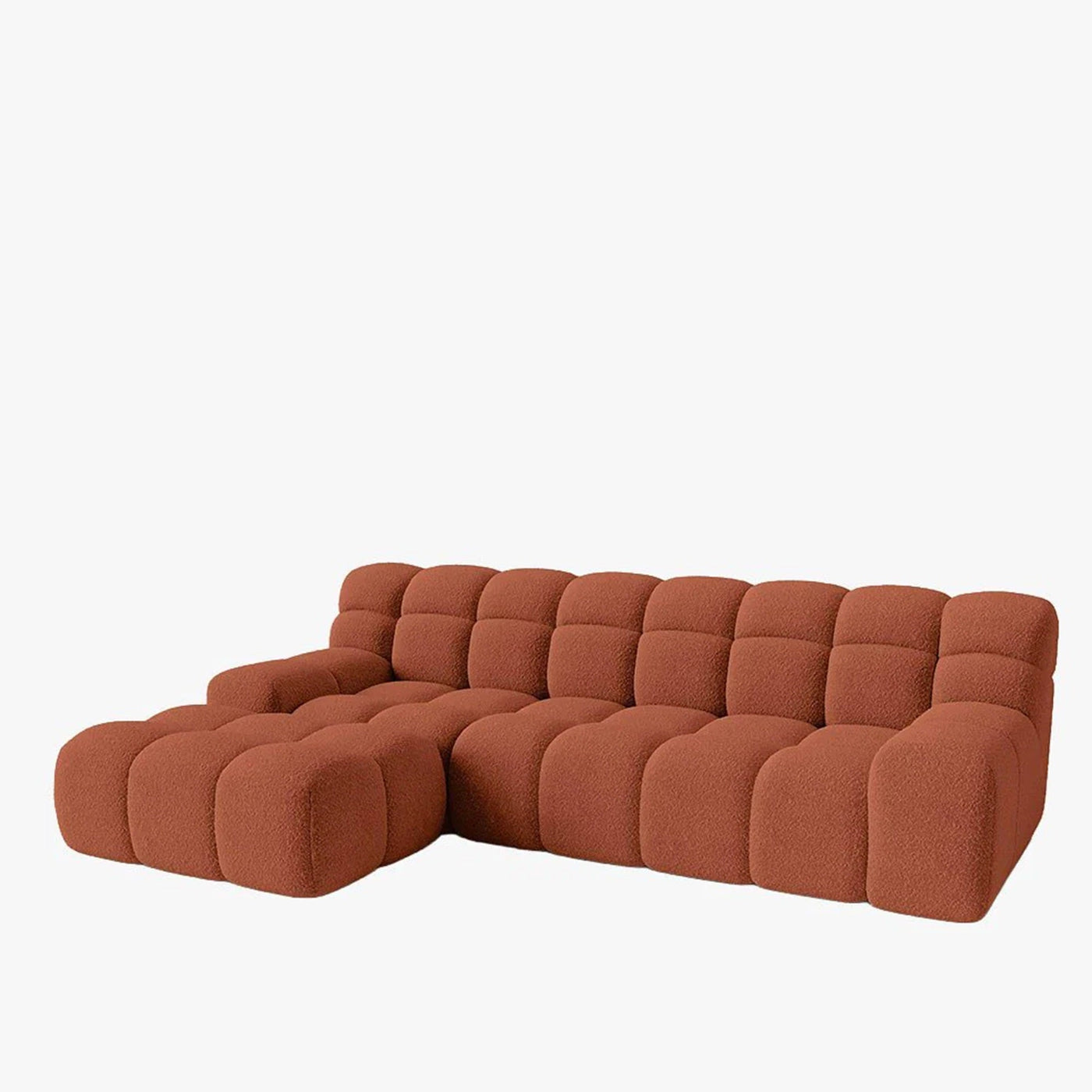 SERENA Canapé d'angle tissu bouclette orange - Angle gauche - Canapés d'angle - Mobilier Deco
