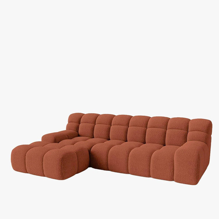 SERENA Canapé d'angle tissu bouclette orange - Angle gauche — aperçu vidéo