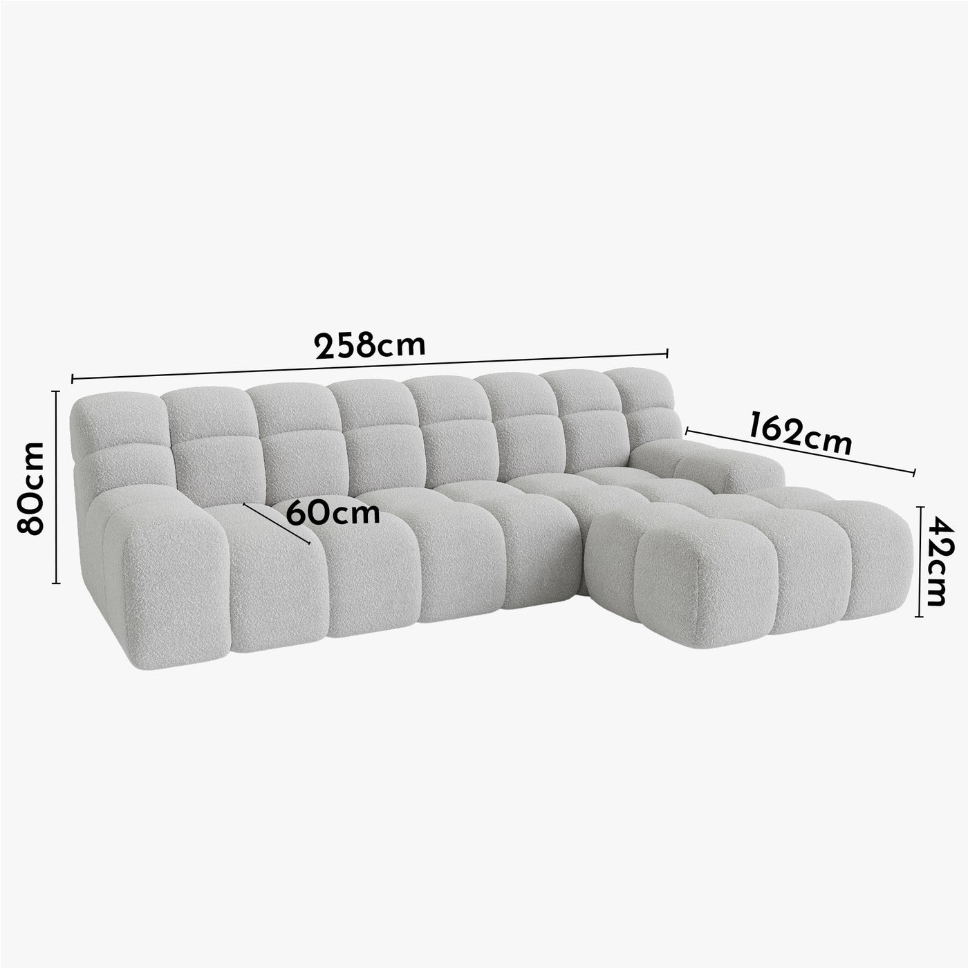 SERENA Canapé d'angle tissu bouclette gris clair - Angle droit