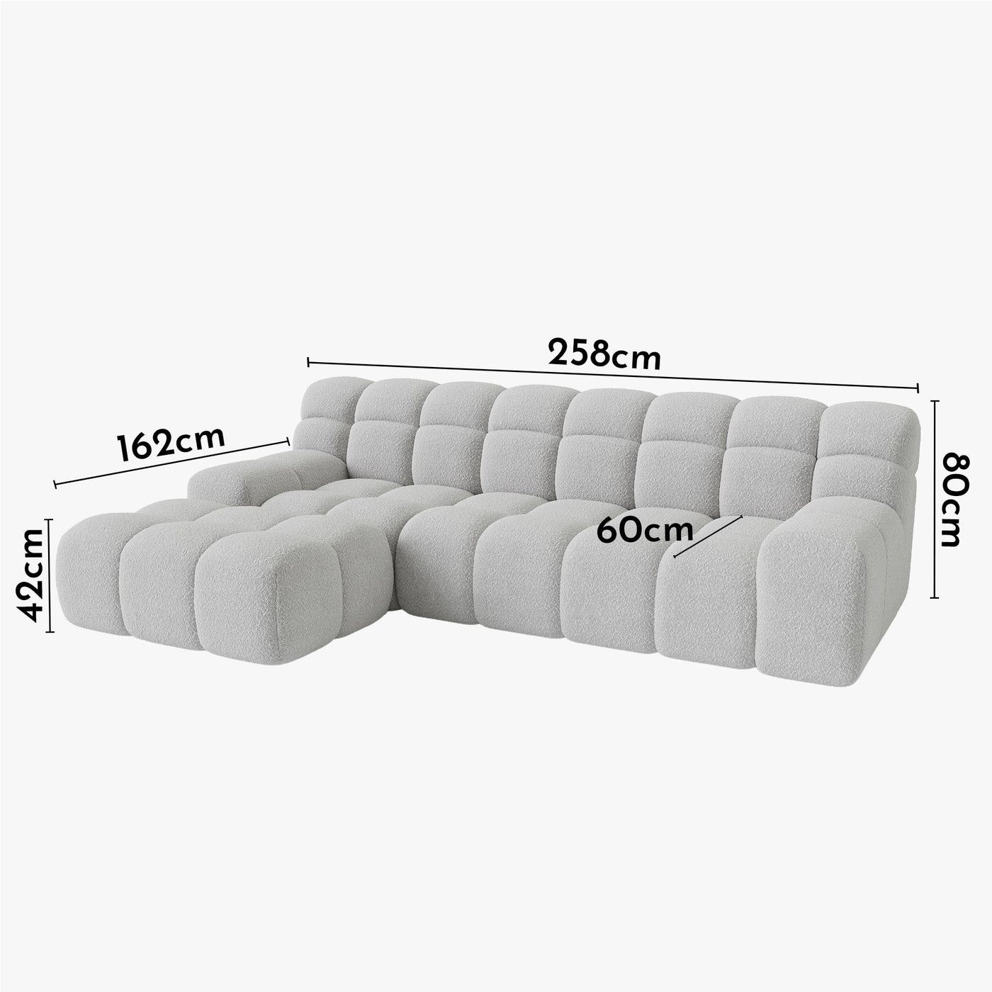 SERENA Canapé d'angle tissu bouclette gris clair - Angle gauche