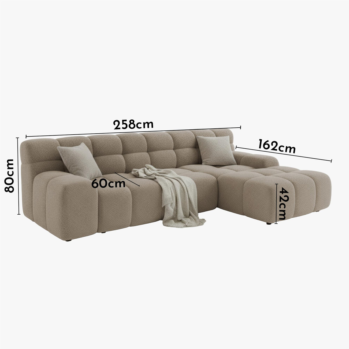 SERENA Canapé d'angle tissu bouclette beige foncé - Angle droit