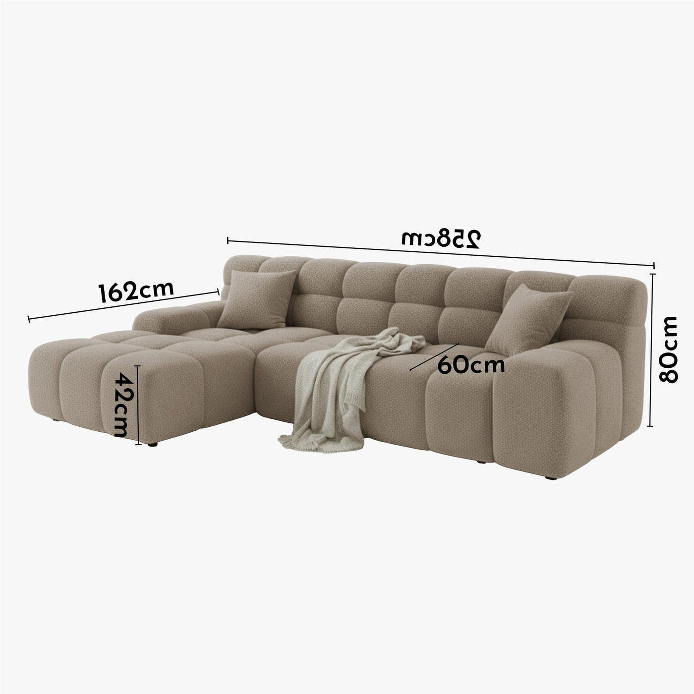 SERENA Canapé d'angle tissu bouclette beige foncé - Angle gauche