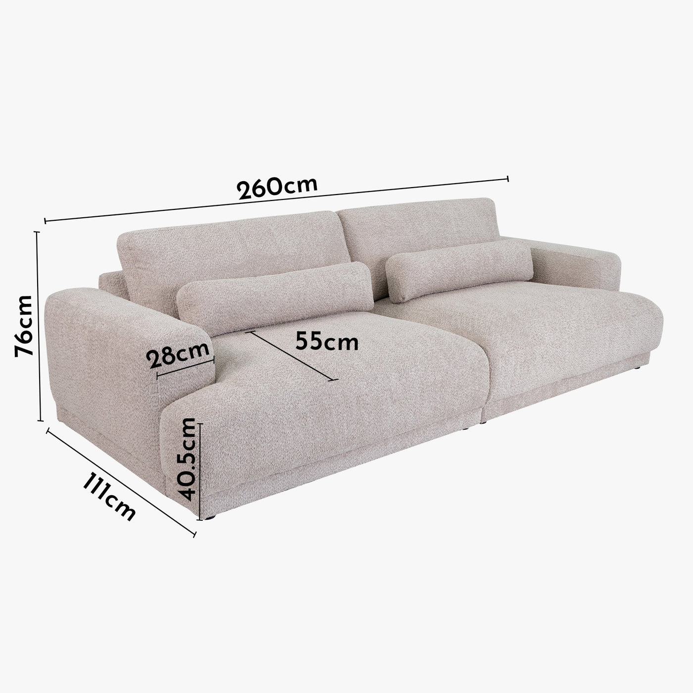 SEYA Canapé 3 places en tissu bouclette beige foncé - Canapés fixes - Mobilier Deco