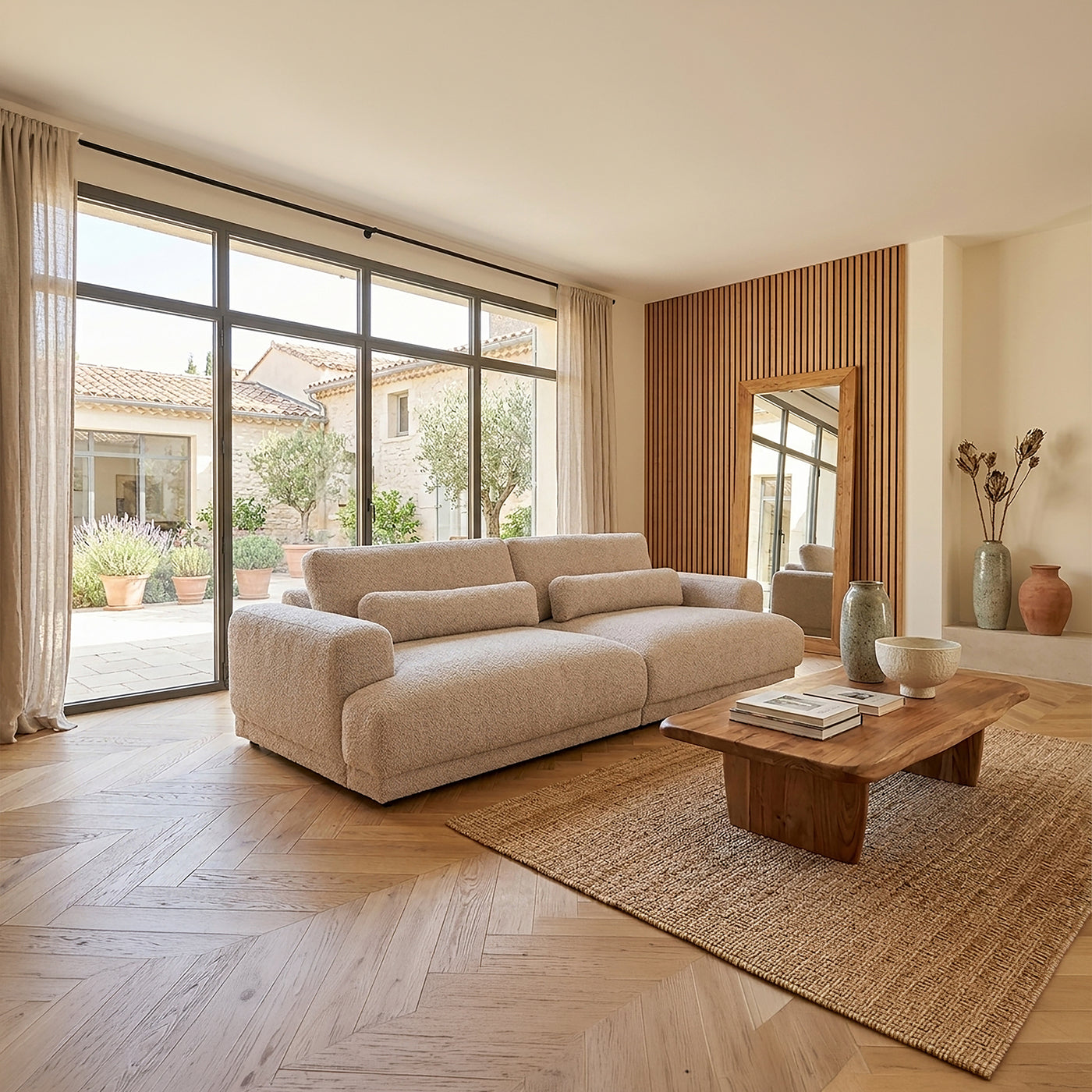 SEYA Canapé 3 places en tissu bouclette beige foncé